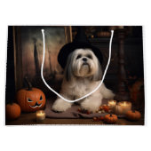 Grand Sac Cadeau Lhasa Apso Citrouille Halloween effrayant (Devant)
