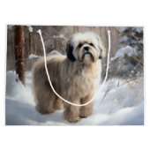 Grand Sac Cadeau Lhassa Apso Laisse Neige Noël (Dos)