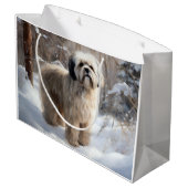 Grand Sac Cadeau Lhassa Apso Laisse Neige Noël (Dos Angle)