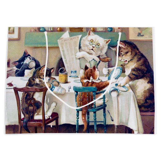 Grand Sac Cadeau L'heure du petit-déjeuner des chats, Louis Wain (Devant)
