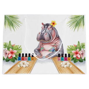 Grand Sac Cadeau L'hippopotame fait une manucure au bord de la plag