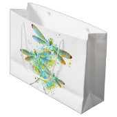 Grand Sac Cadeau Libellule sarcelle éclaboussure  (Devant Angle)
