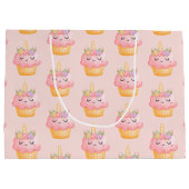 Grand Sac Cadeau Licorne Cupcake Rose Clair Motif (Dos)