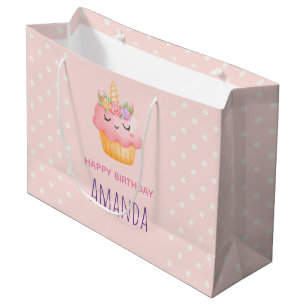 Grand Sac Cadeau Licorne Cupcake Rose Pink Anniversaire