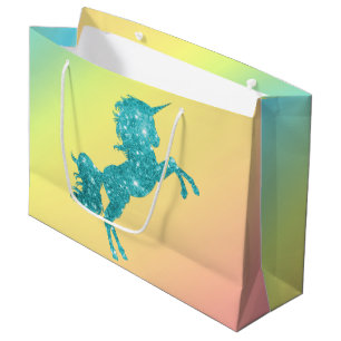 Grand Sac Cadeau Licorne de parties scintillantes d'Aqua