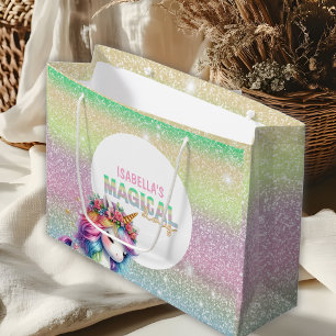 Grand Sac Cadeau Licorne magique arc-en-ciel pailletée