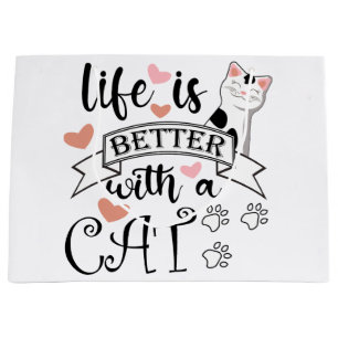 Grand Sac Cadeau Life is Better With a Cat quote slogan