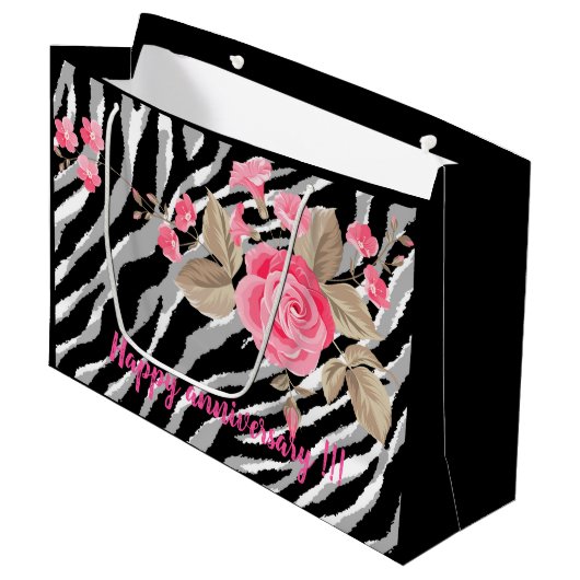 Grand Sac Cadeau Ligne Tiger Rose de luxe tendance (Devant Angle)