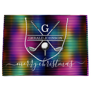 Grand Sac Cadeau Lignes Colorées Conception de Monogramme de Golf É