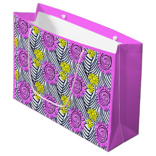 Grand Sac Cadeau Lignes et fleurs modernes et vives Poupées violett
