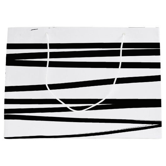 Grand Sac Cadeau Lignes noires et blanches modernes Art Abstrait (Devant)