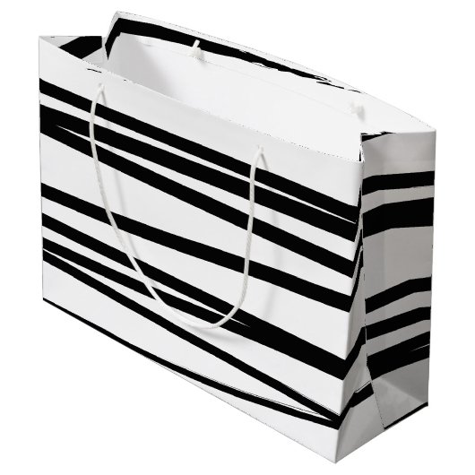 Grand Sac Cadeau Lignes noires et blanches modernes Art Abstrait (Dos Angle)