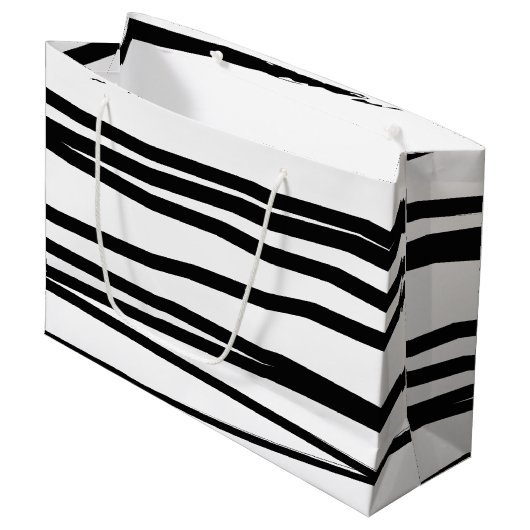 Grand Sac Cadeau Lignes noires et blanches modernes Art Abstrait (Devant Angle)