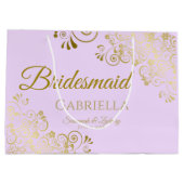 Grand Sac Cadeau Lilac Purple & Gold Lace Élégante Bridesmaid (Dos)