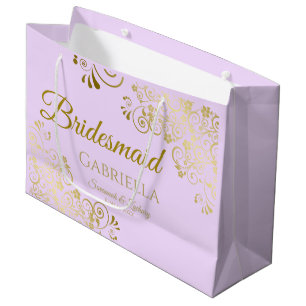 Grand Sac Cadeau Lilac Purple & Gold Lace Élégante Bridesmaid