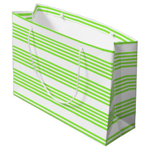 Grand Sac Cadeau Lime vert et blanc cinq bandes motif