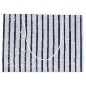 Grand Sac Cadeau Lin gris rustique et Motif bleu marine (Dos)