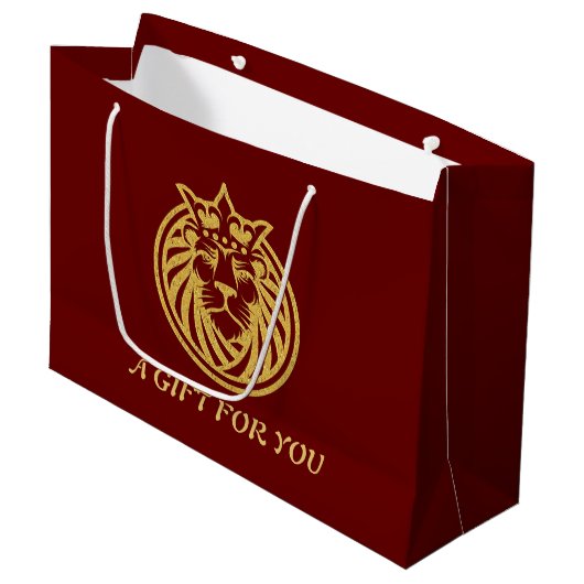 Grand Sac Cadeau Lion Avec Couronne - Style Or 4 (Devant Angle)