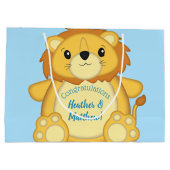 Grand Sac Cadeau Lion Baby shower bleu (Dos)