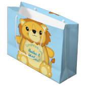 Grand Sac Cadeau Lion Baby shower bleu (Devant Angle)