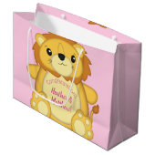 Grand Sac Cadeau Lion Baby shower rose (Devant Angle)