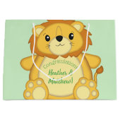 Grand Sac Cadeau Lion Baby shower vert (Devant)