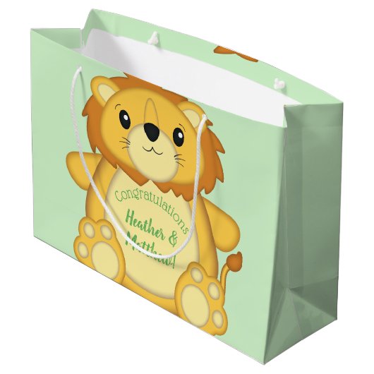 Grand Sac Cadeau Lion Baby shower vert (Dos Angle)