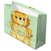 Grand Sac Cadeau Lion Baby shower vert (Devant Angle)