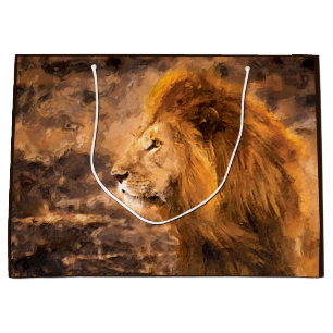 Grand Sac Cadeau Lion peignant le Roi d'or Art