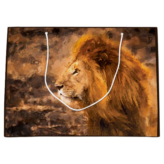 Grand Sac Cadeau Lion peignant le Roi d'or Art (Devant)