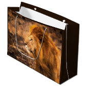 Grand Sac Cadeau Lion peignant le Roi d'or Art (Devant Angle)