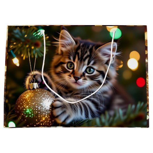 Grand Sac Cadeau Little Kitten on Christmas Tree (Devant)