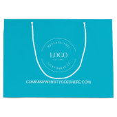 Grand Sac Cadeau Logo blanc personnalisé sur le site web bleu cyan (Devant)