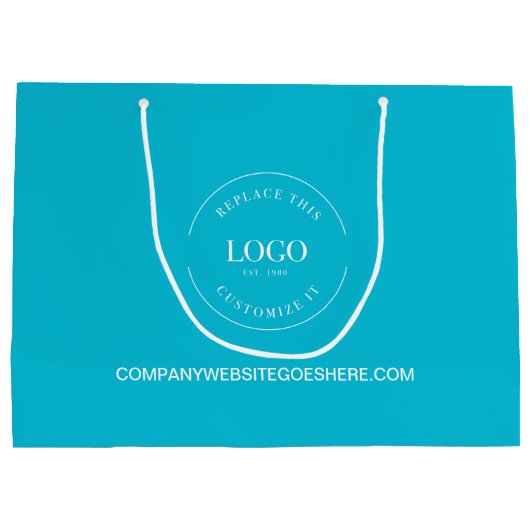 Grand Sac Cadeau Logo blanc personnalisé sur le site web bleu cyan (Dos)
