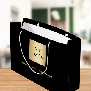 Grand Sac Cadeau logo de l'entreprise or noir