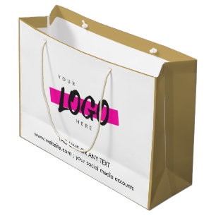 Grand Sac Cadeau Logo de l'entreprise personnalisée Texte Motif Or 