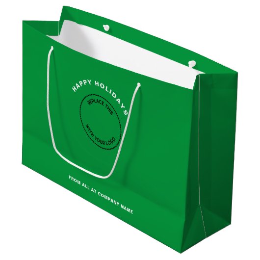 Grand Sac Cadeau Logo de l'entreprise Vert Joyeux Noël (Devant Angle)