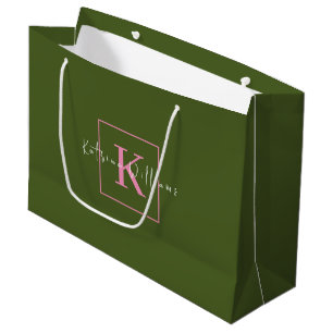 Grand Sac Cadeau Logo de marque minimaliste Monogramme rose vert mo