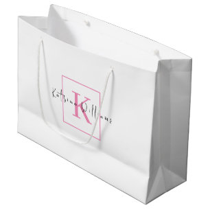 Grand Sac Cadeau Logo de marque professionnelle monogramme rose scr