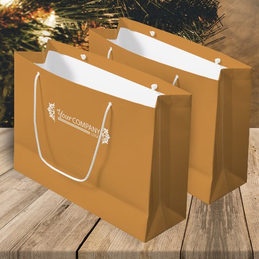 Grand Sac Cadeau Logo d'entreprise blanc marron doré, Promo flocons