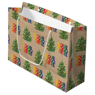 Grand Sac Cadeau Logo d'entreprise simple Noël Arbre de Noël vintag
