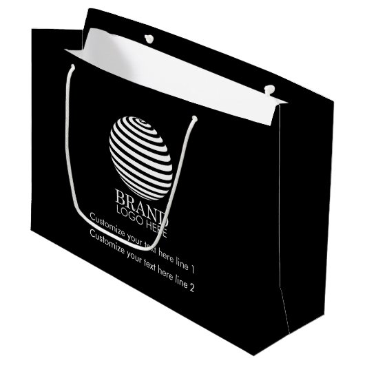 Grand Sac Cadeau Logo d'entreprise sur mesure noir (Devant Angle)