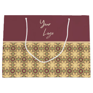 Grand Sac Cadeau Logo d'entreprise vert de Bourgogne ivoire