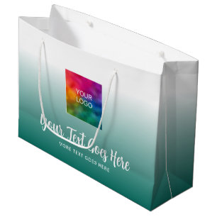 Grand Sac Cadeau Logo ici modèle personnalisé sarcelle typographie