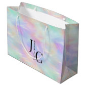 Grand Sac Cadeau Logo Monogramme moderne Iridescente Opal élégant (Dos Angle)