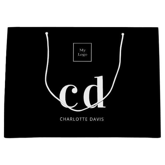 Grand Sac Cadeau Logo noir blanc monogramme initiales shopping (Devant)