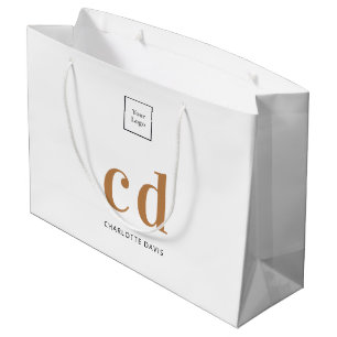 Grand Sac Cadeau Logo or blanc monogramme initiales shopping