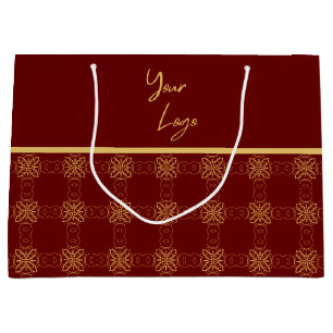 Grand Sac Cadeau Logo personnalisé d'entreprise à motif rouge or ch