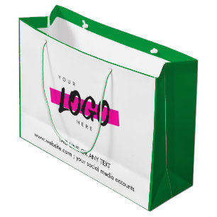 Grand Sac Cadeau Logo personnalisé Motif Texte promotionnel vert