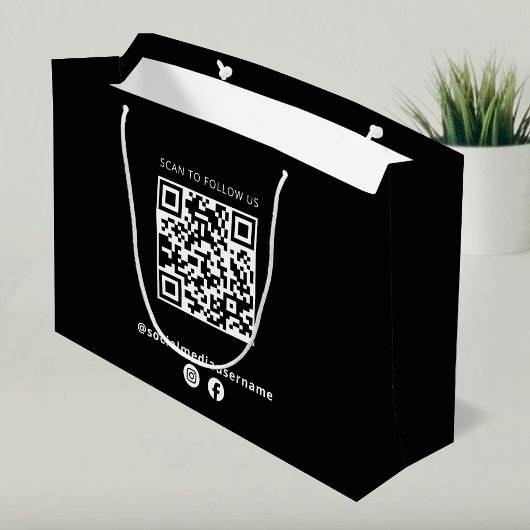 Grand Sac Cadeau Logo professionnel QR Code papier noir